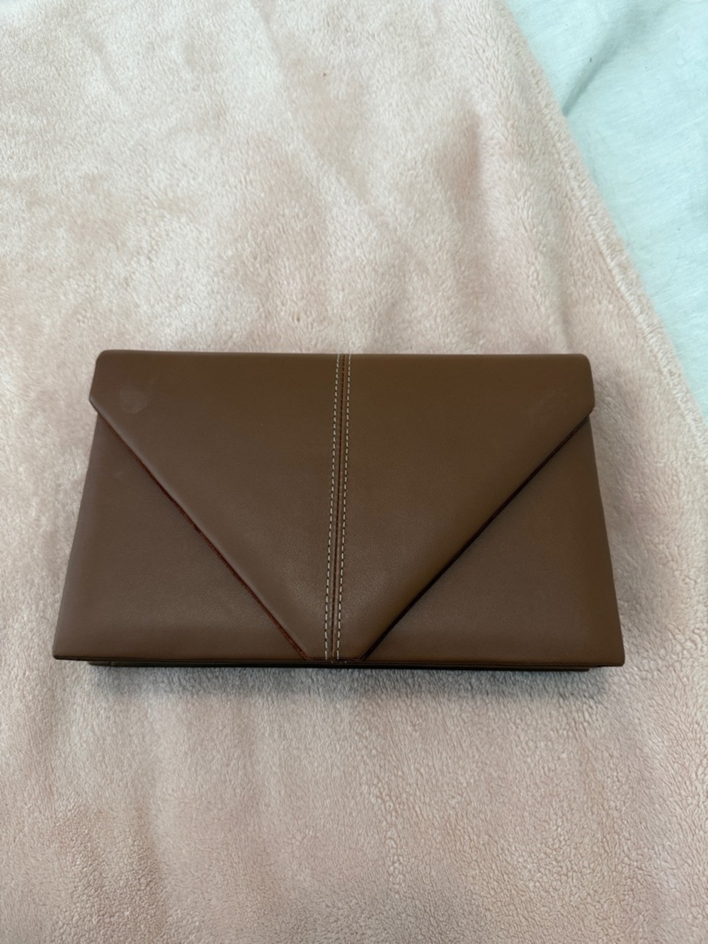Hunting Season Structured Brown Envelope Clutch with Center Stitch Detail
